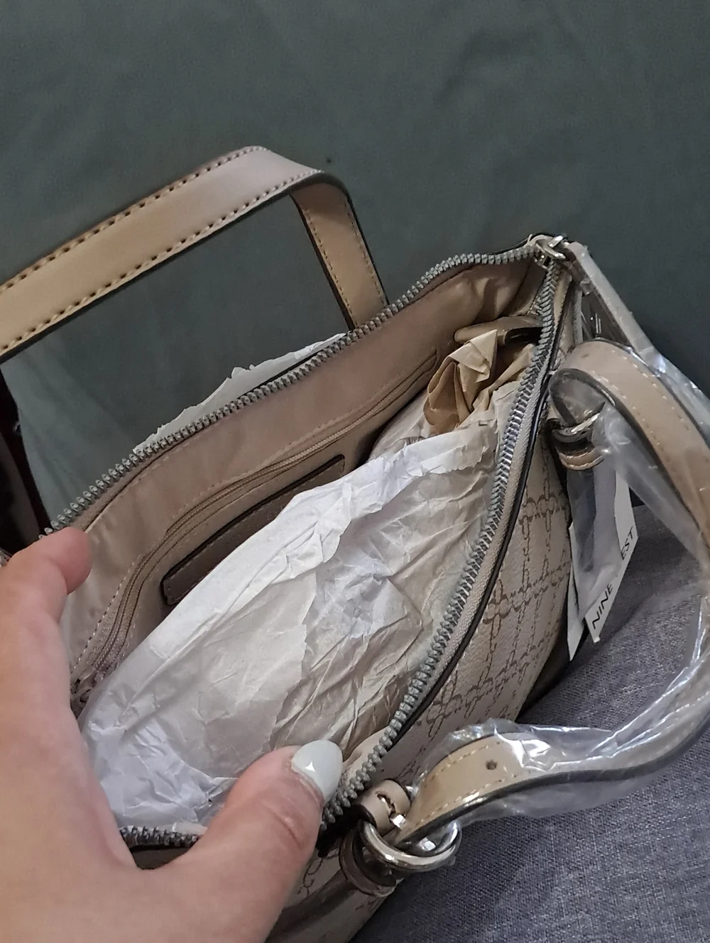 Nine West Taupe Monogram Satchel